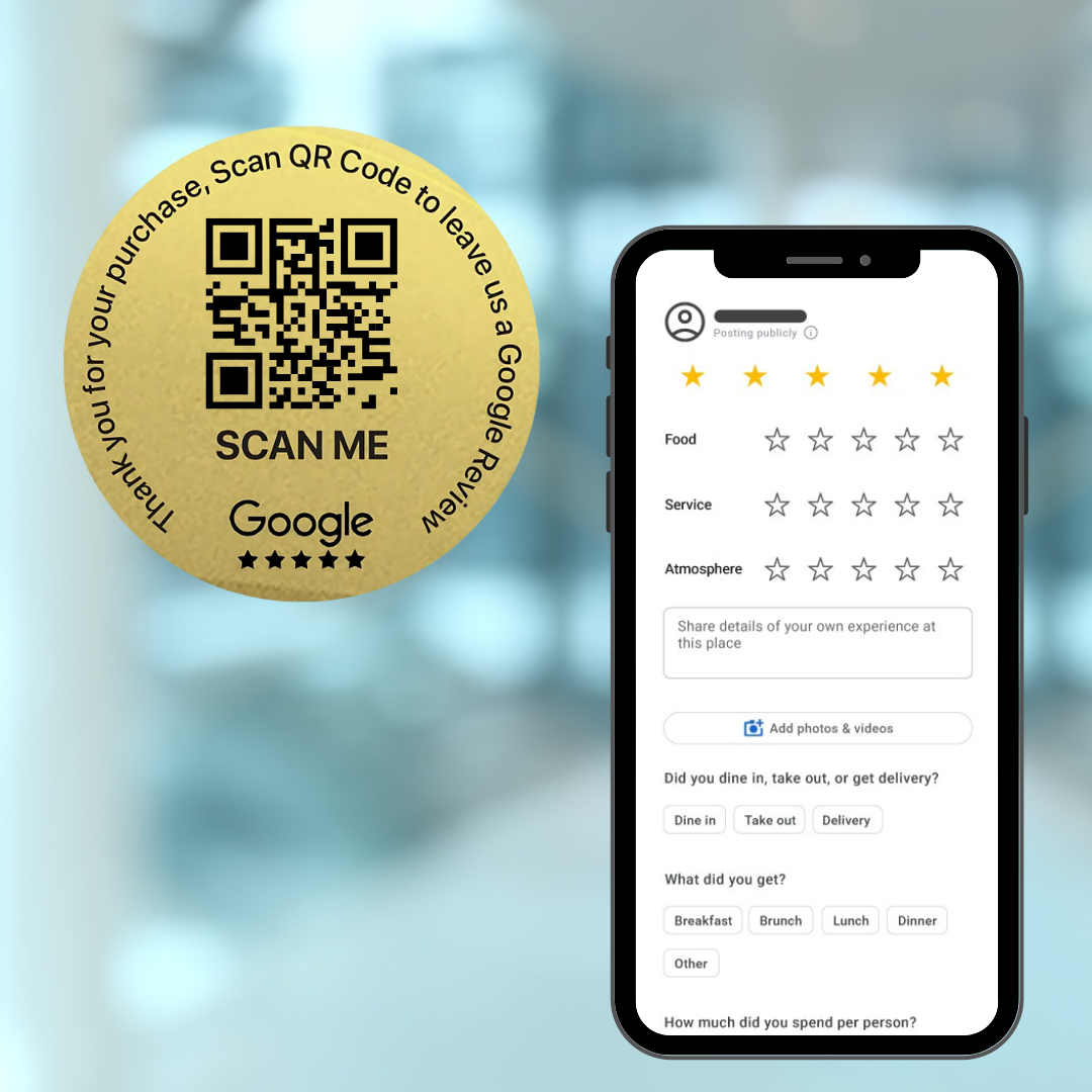 E-commerce Shipping Box Google Review Sticker Transparent Gold | QR Code | 100 x 50mm stickers