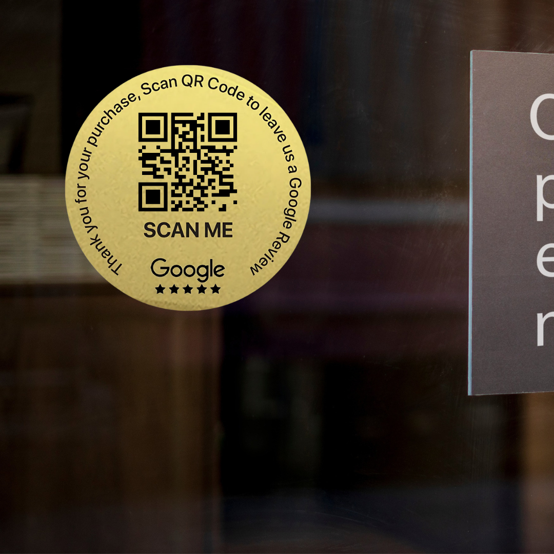 E-commerce Shipping Box Google Review Sticker Transparent Gold | QR Code | 100 x 50mm stickers