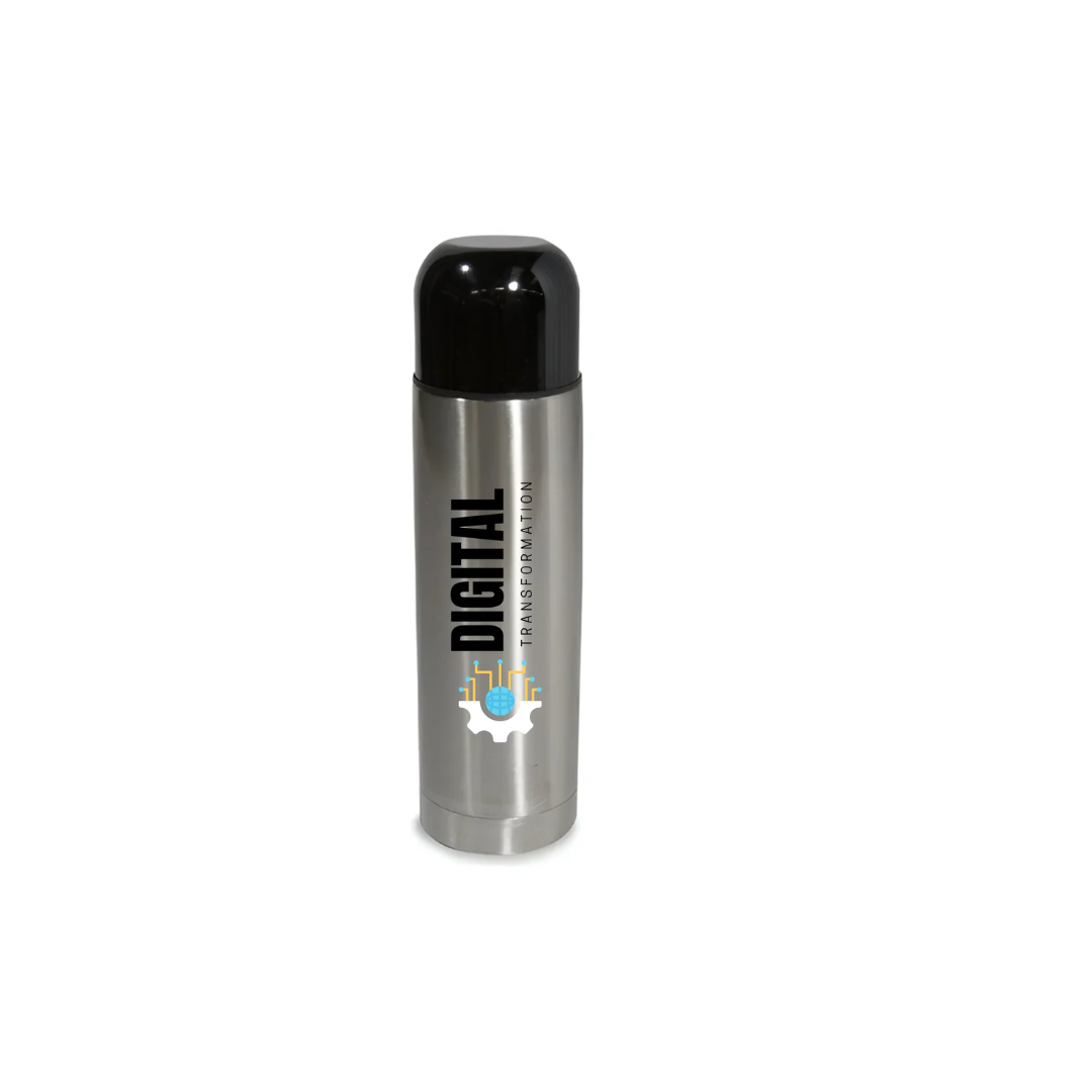 Thermal Flask Bottle - 500ml - BLACK LID/ SILVER BODY